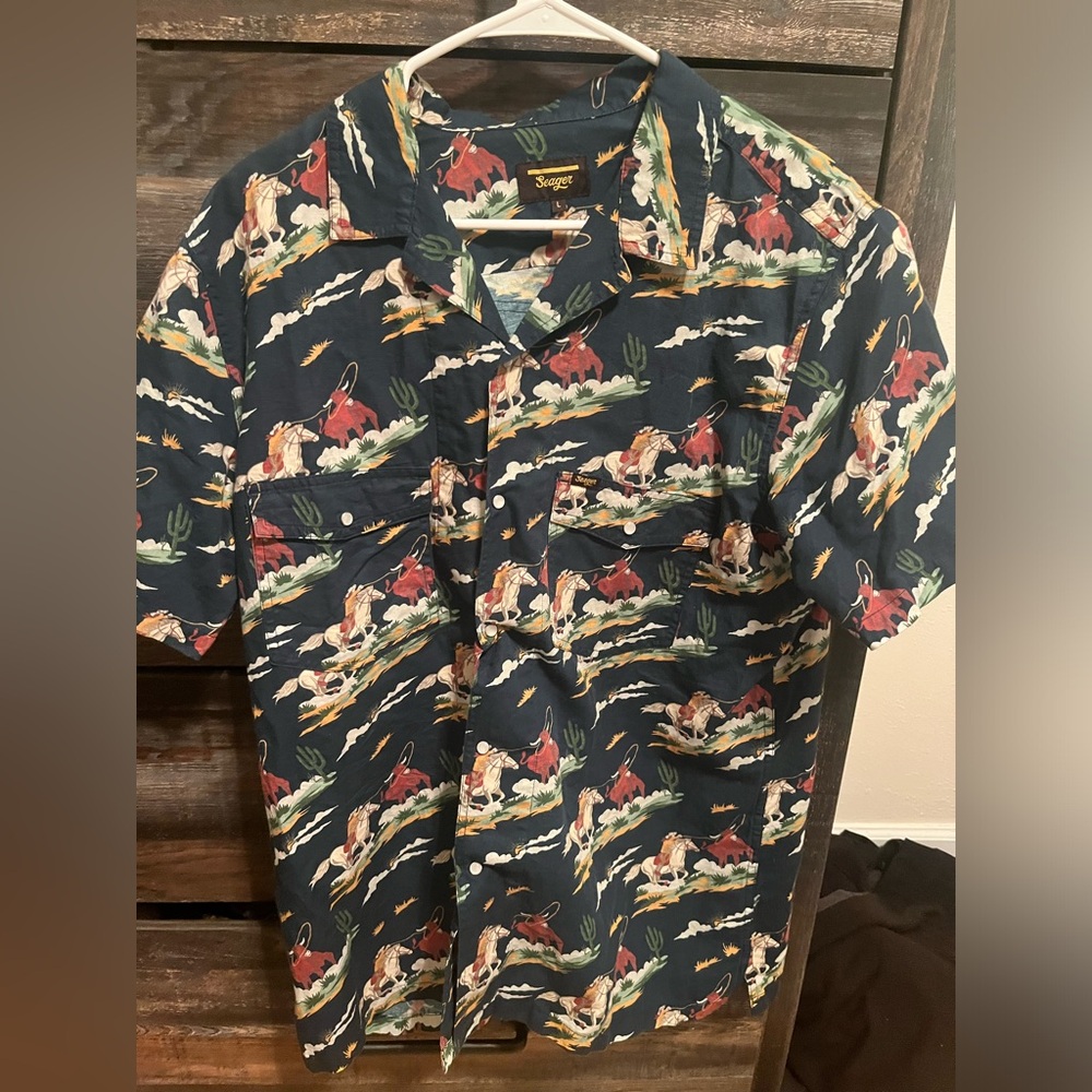 Seager Western Scene Camp Shirt sz L